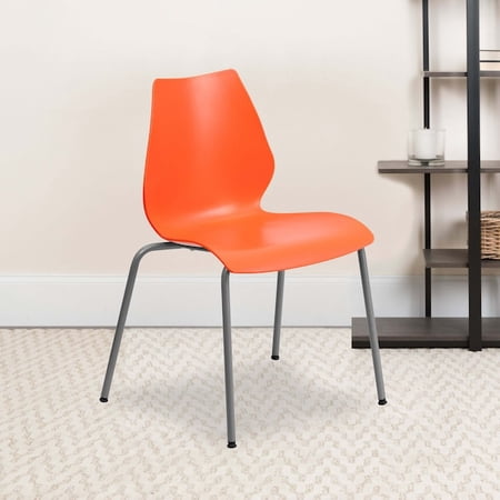 Flash Furniture 5 Pack HERCULES Series 770 lb. Capacity Orange Stack Chair with Lumbar Support and Silver Frame