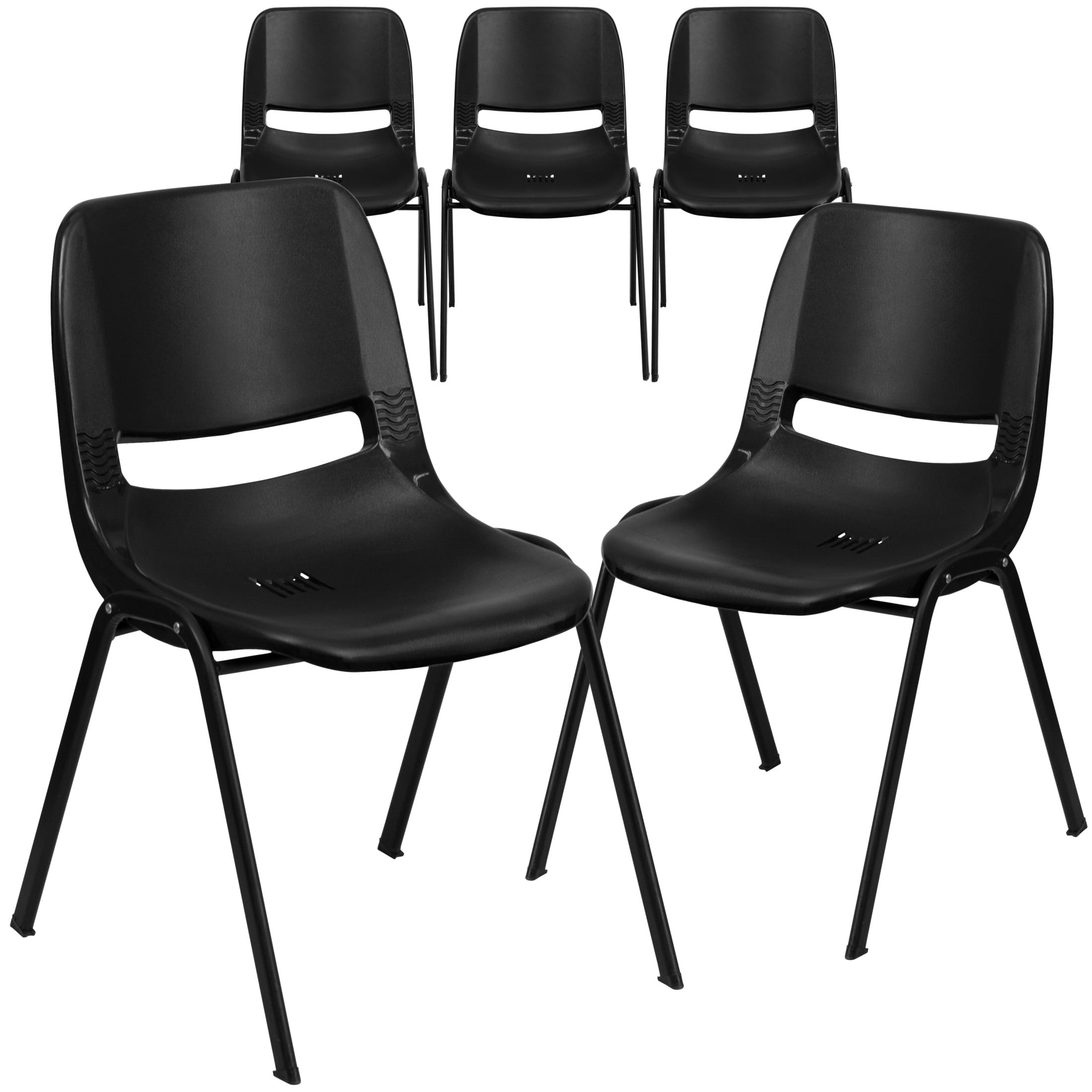 ErgoFlex Black Vinyl & Metal Mid-Back Stacking Chair - Pack of 5