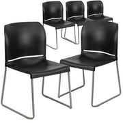 Flash Furniture 5 Pack HERCULES Series 880 lb. Capacity Black Full Back Contoured Stack Chair with Gray Powder Coated Sled Base