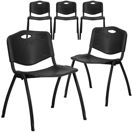 Flash Furniture 5 Pack HERCULES Series 880 lb. Capacity Black Plastic Stack Chair