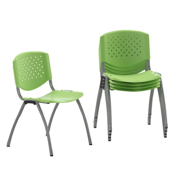 Flash Furniture 5 Pack HERCULES Series 880 lb. Capacity Green Plastic Stack Chair with Titanium Gray Powder Coated Frame