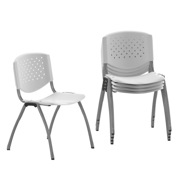 Flash Furniture 5 Pack HERCULES Series 880 lb. Capacity White Plastic Stack Chair with Titanium Gray Powder Coated Frame
