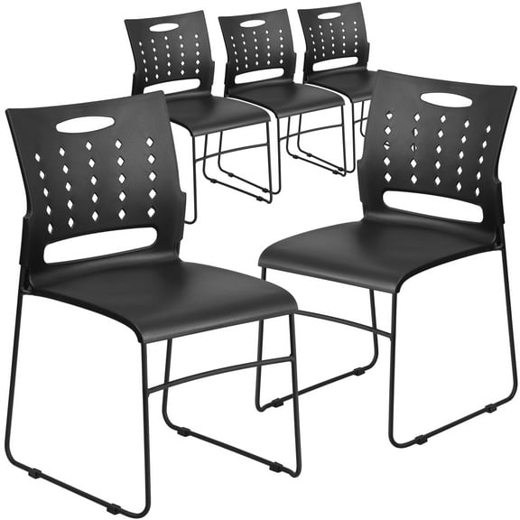 Flash Furniture Hercules Series Adult Sled Base Air-Vent Back Stack Chairs, Set of 5, Black