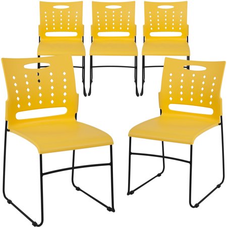 Flash Furniture 5 Pack HERCULES Series 881 lb. Capacity Yellow Sled Base Stack Chair with Air-Vent Back