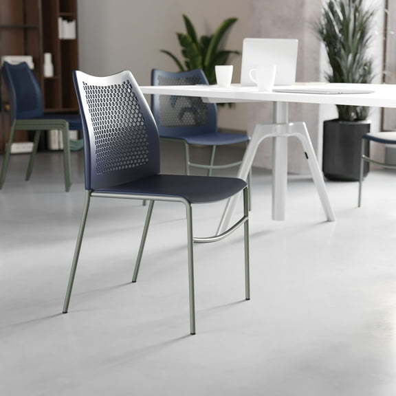 Flash Furniture 5 Pack Navy Stack Chair with Air-Vent Back, Non-Sled Base and Gray Powder Coated Metal Frame