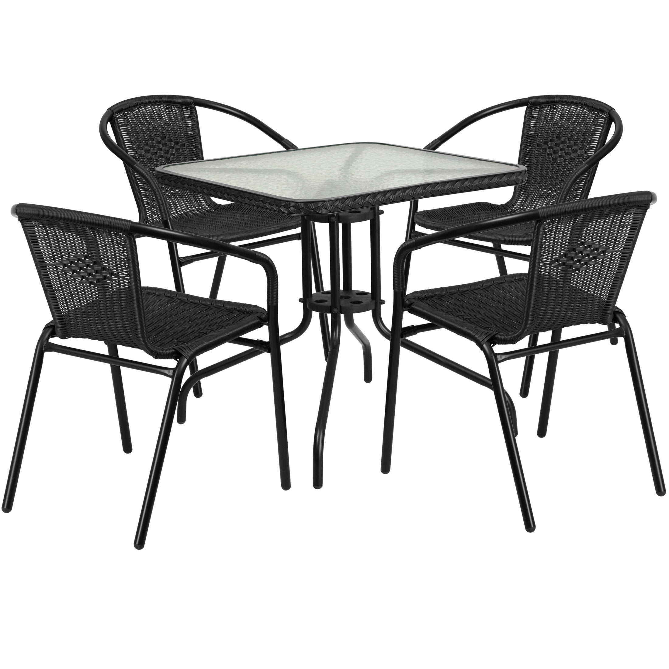 Flash Furniture Outdoor Patio Dining Set: 28'' Square Glass Metal Table ...