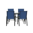 thumbnail image 1 of Flash Furniture 5 Piece Commercial Grade Patio Dining Set with Tempered Glass Patio Table with 4 Chairs with Navy Flex Comfort Material Seats and Backs, 1 of 12