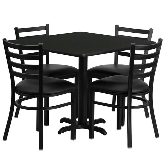 Flash Furniture 5-Piece Dining Set with 36" Square Table, X-Base, and 4 Ladder Back Chairs, Black