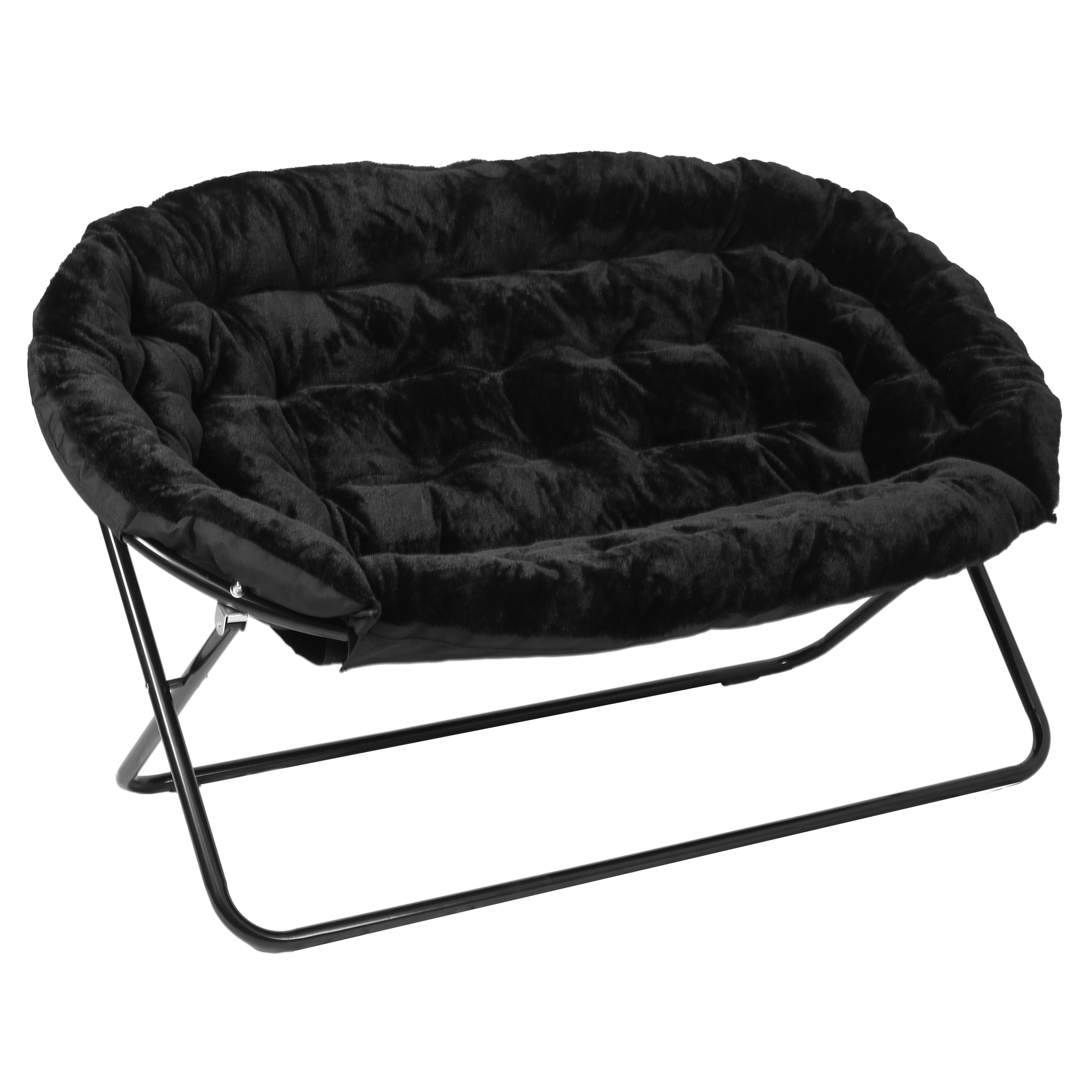 Flash Furniture 56" Portable Folding Double Saucer Chair in Black Faux