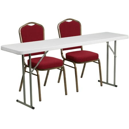 Flash Furniture 6-Foot Plastic Folding Training Table Set with 2 Crown Back Stack Chairs