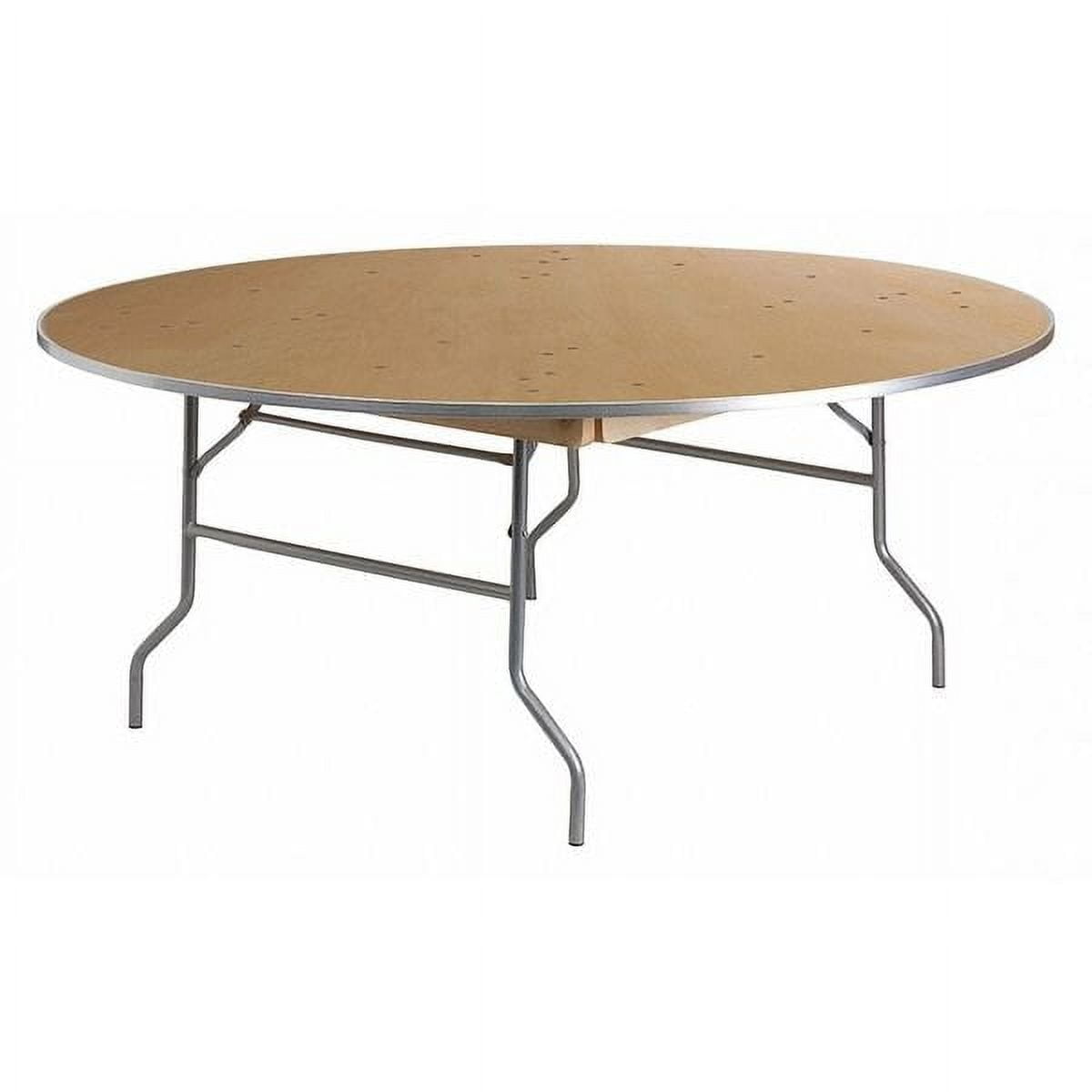 72'' Round Birchwood Folding Banquet Table with Metal Edges