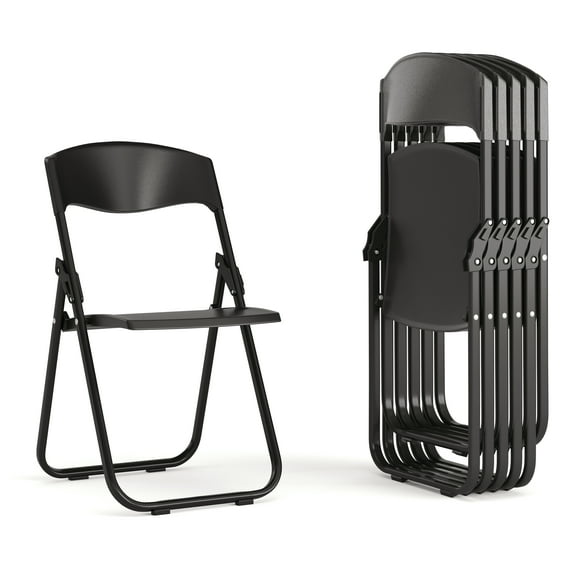 Flash Furniture 6 Pack HERCULES Series 500 lb. Capacity Heavy Duty Black Plastic Folding Chair with Built-in Ganging Brackets