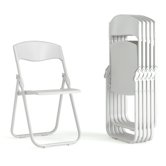 Flash Furniture 6 Pack HERCULES Series 500 lb. Capacity Heavy Duty White Plastic Folding Chair with Built-in Ganging Brackets