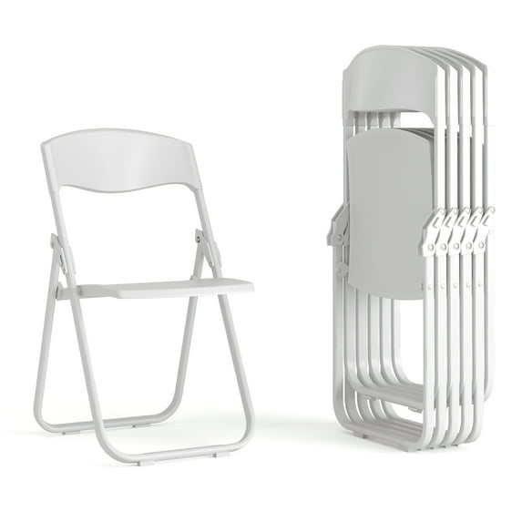 Flash Furniture 6 Pack HERCULES Series 500 lb. Capacity Heavy Duty White Plastic Folding Chair with Built-in Ganging Brackets