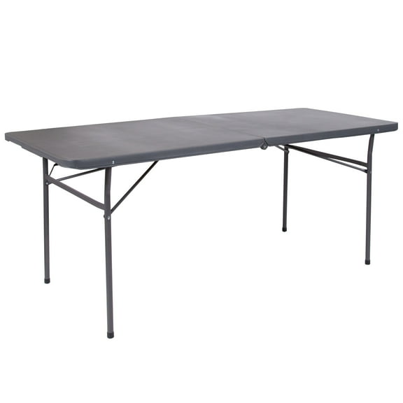 Flash Furniture 6' Rectangular Plastic Event Folding Table with Carrying Handle, Dark Gray