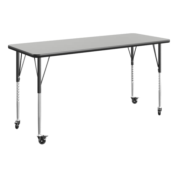 Flash Furniture 60" x 24" Adjustable Height Activity Table, Thermal Laminate Top, Standard Legs with Locking Casters, Gray