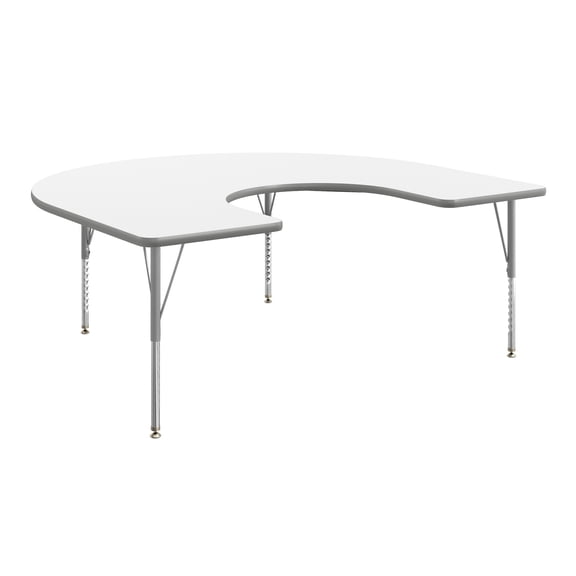 Flash Furniture 66'' x 60" Horseshoe Adjustable Height Activity Table, Thermal Laminate Top, Short Legs, White