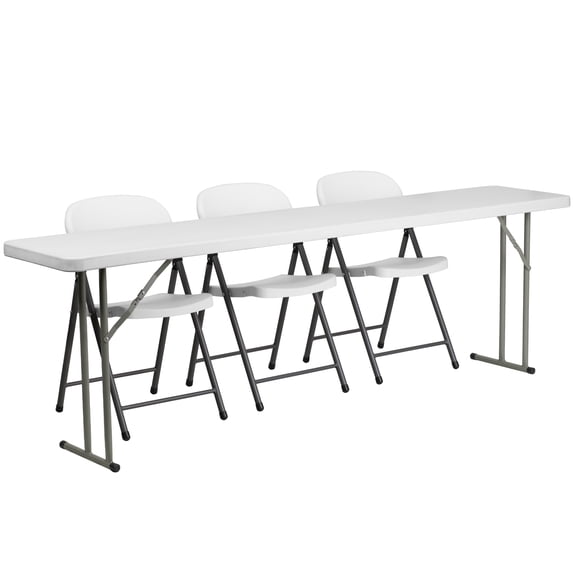 Flash Furniture 8-Foot Plastic Folding Training Table Set with 3 White Plastic Folding Chairs