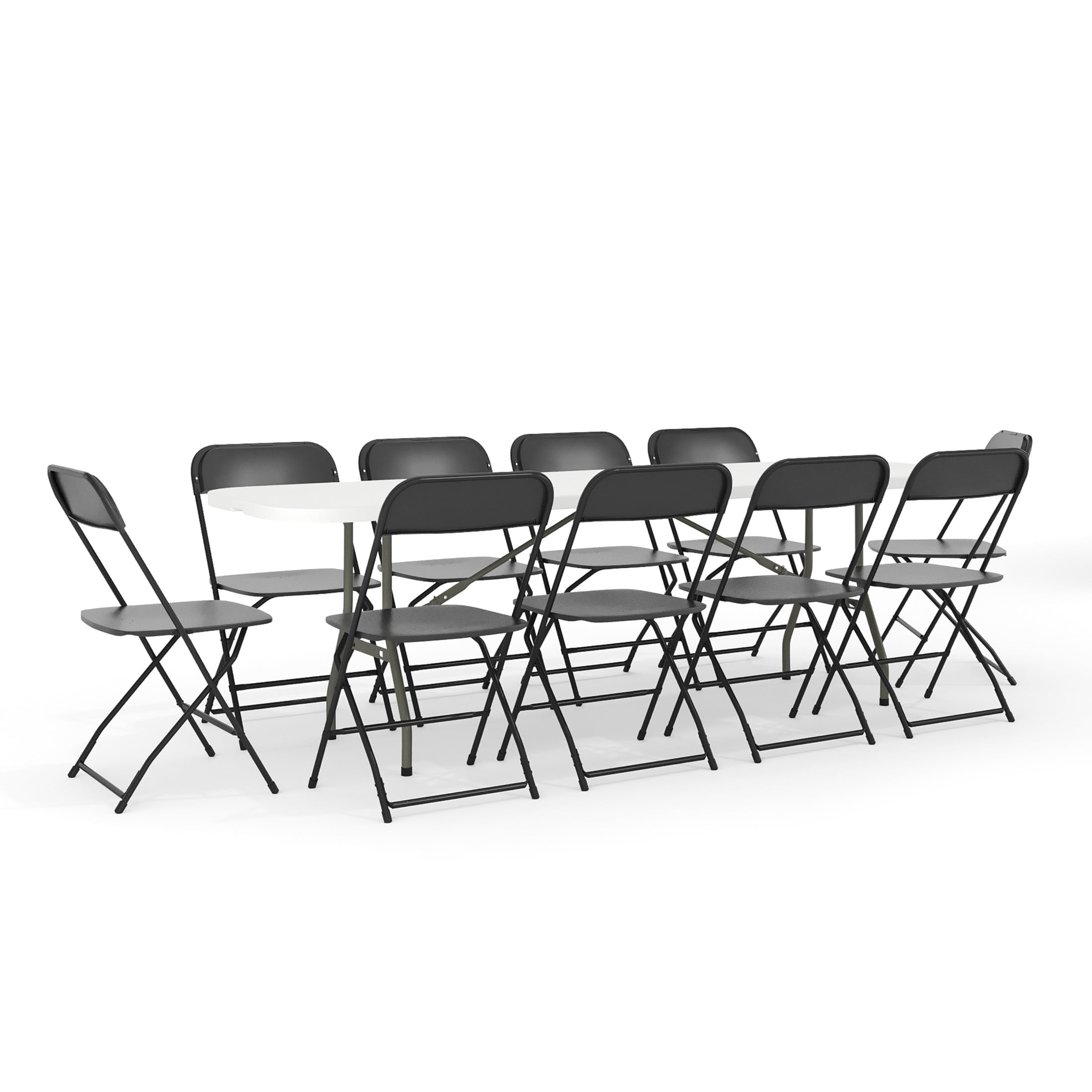 Granite White and Black 11-Piece Folding Table and Chair Set
