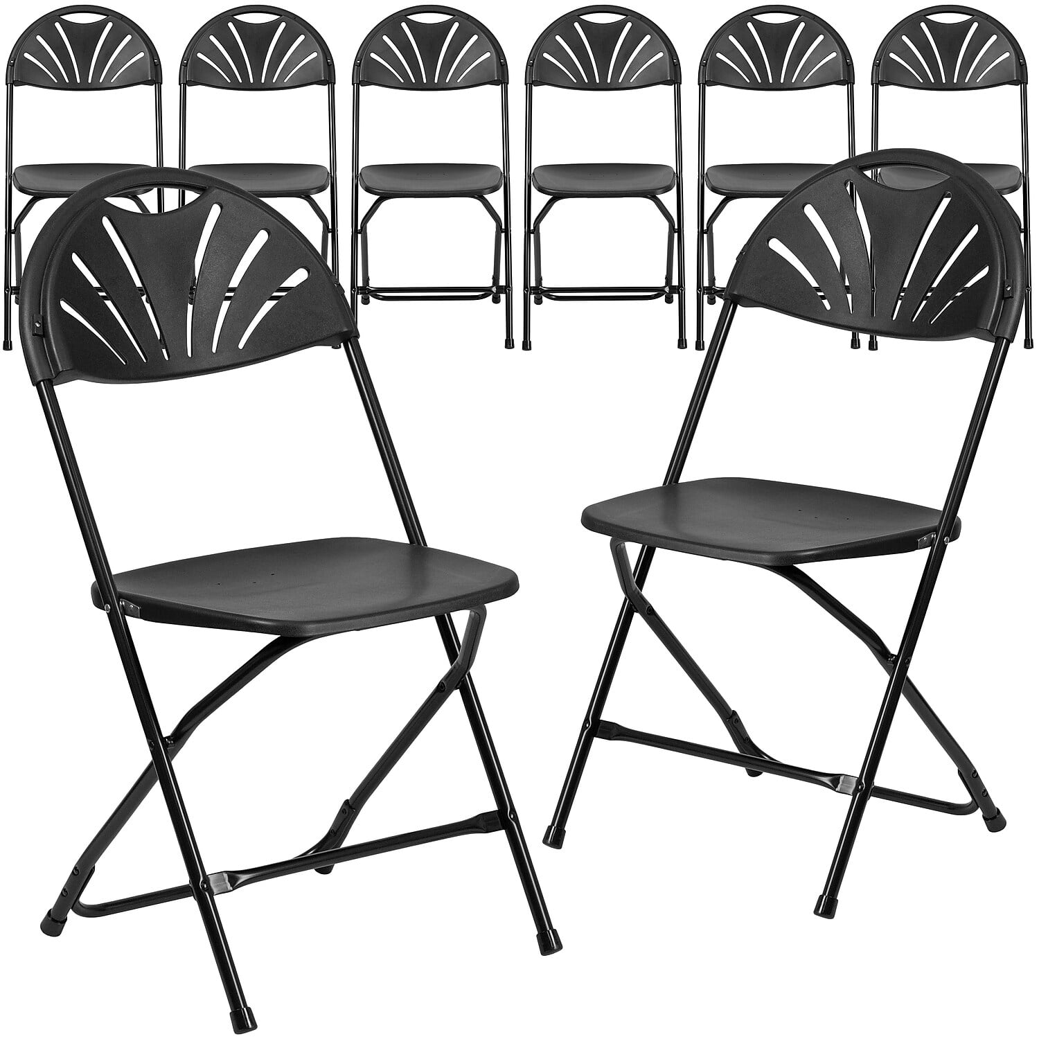 Hercules Series 650 lb Capacity Black Plastic Fan Back Folding Chair