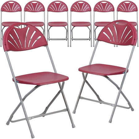 Flash Furniture 8 Pack 650 lb. Capacity Burgundy Plastic Fan Back Folding Chair