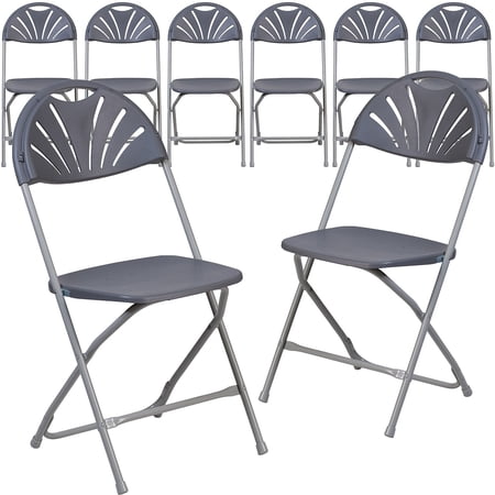 Flash Furniture Hercules Series Adult Plastic Fan Back Folding Event Chairs, Set of 8, Charcoal