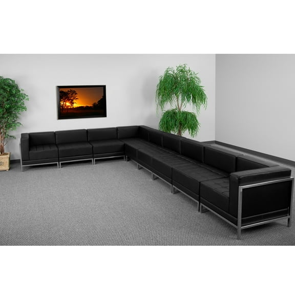 Flash Furniture Leather Sectional,9 pcs.,Black ZB-IMAG-SECT-SET3-GG