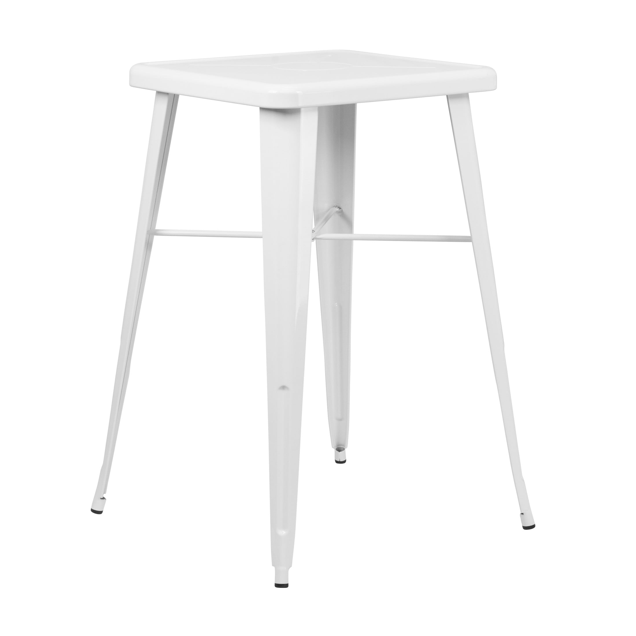 White Steel Square Bar Height Table for Indoor-Outdoor Use
