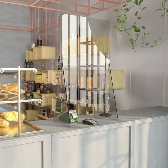 Flash Furniture Acrylic Free-Standing Register Shield / Sneeze Guard, 42"H x 24"L