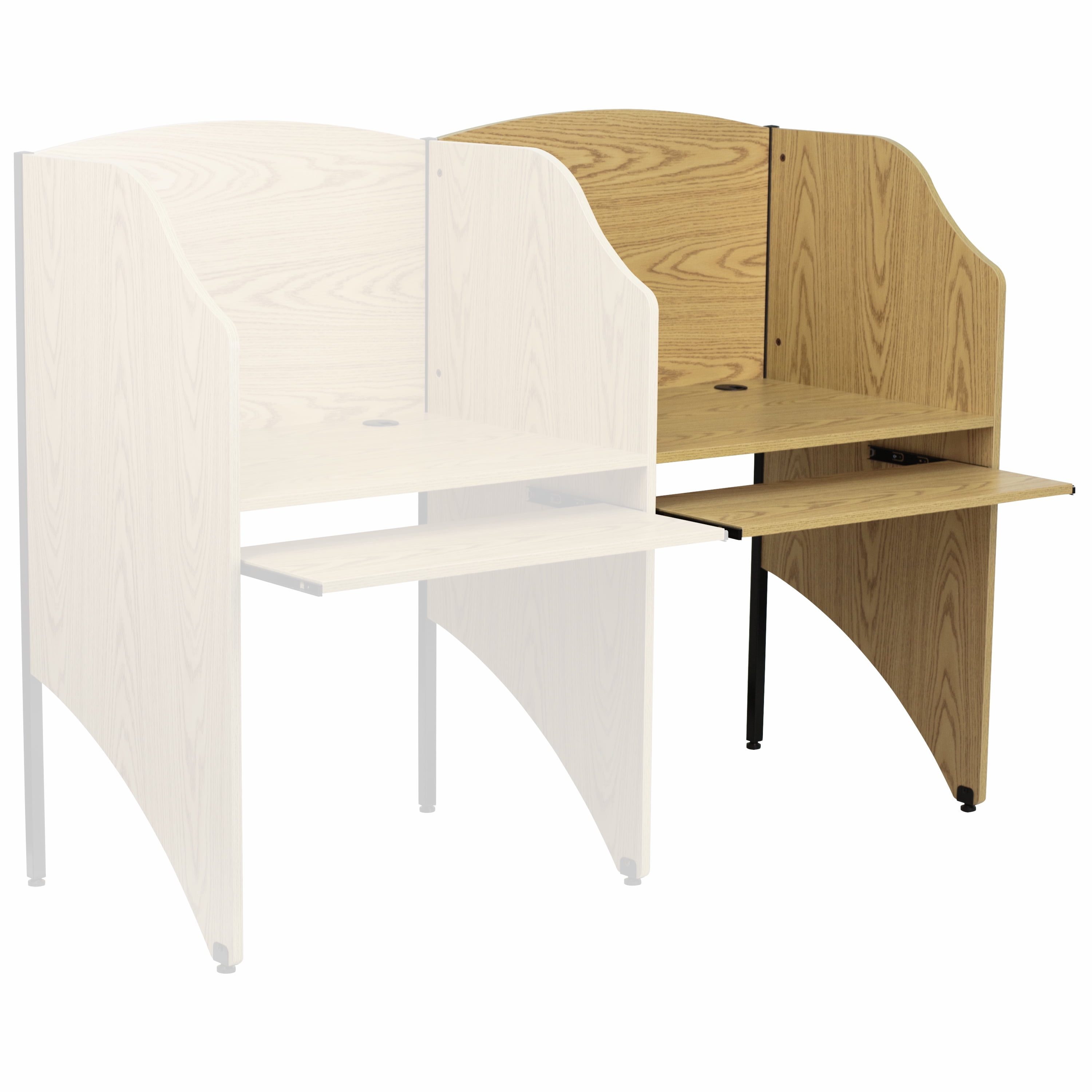 Oak and Metal Add-On Study Carrel with Keyboard Tray