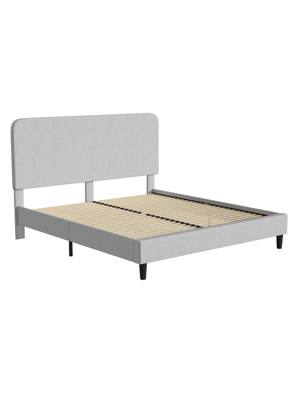 Flash Furniture Addison Collection Modern Fabric Upholstered Platform Bed, Light Grey, King