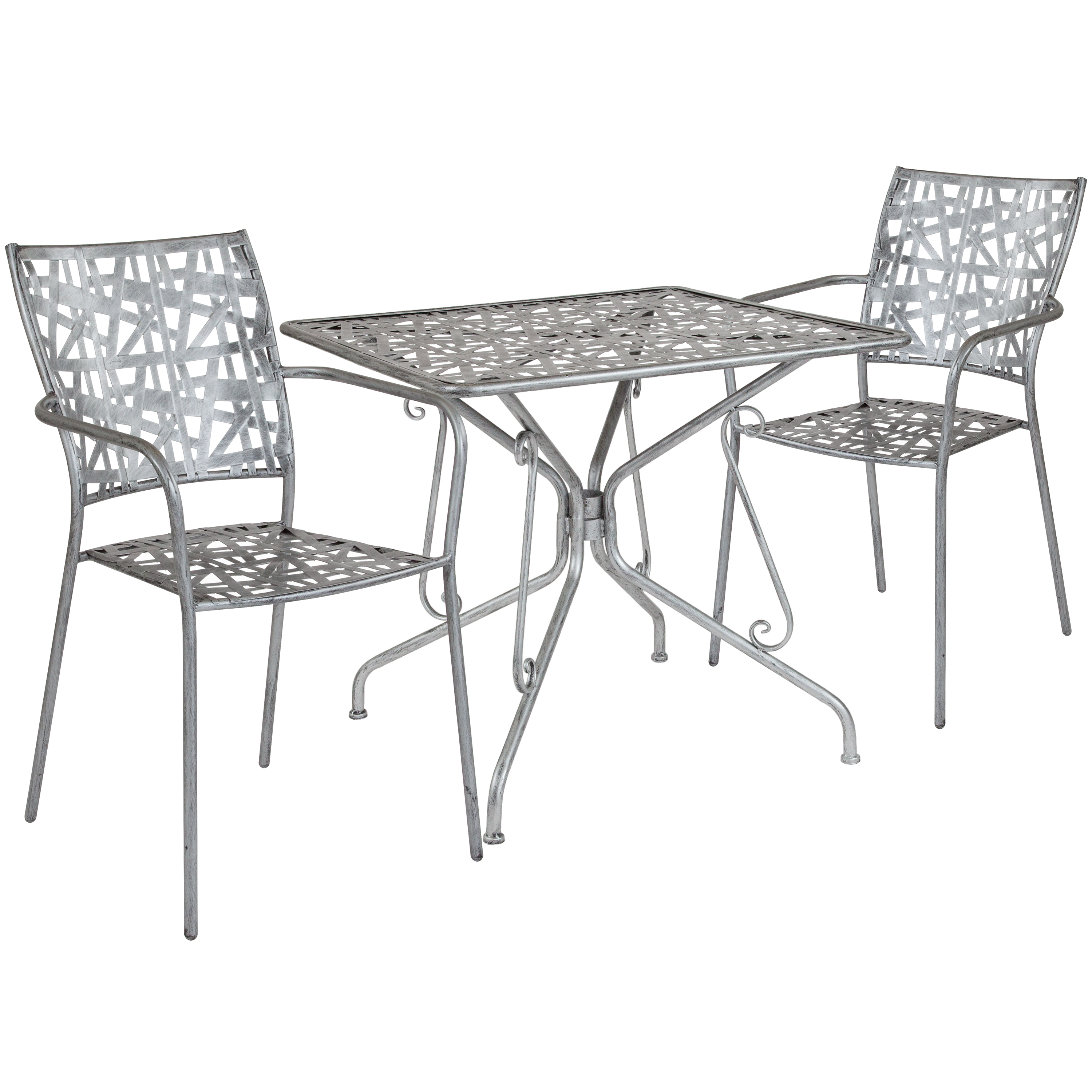 Flash Furniture Agostina Series 31.5" Square Antique Silver Indoor-Outdoor Steel Patio Table with 2 Stack Chairs - image 1 of 4
