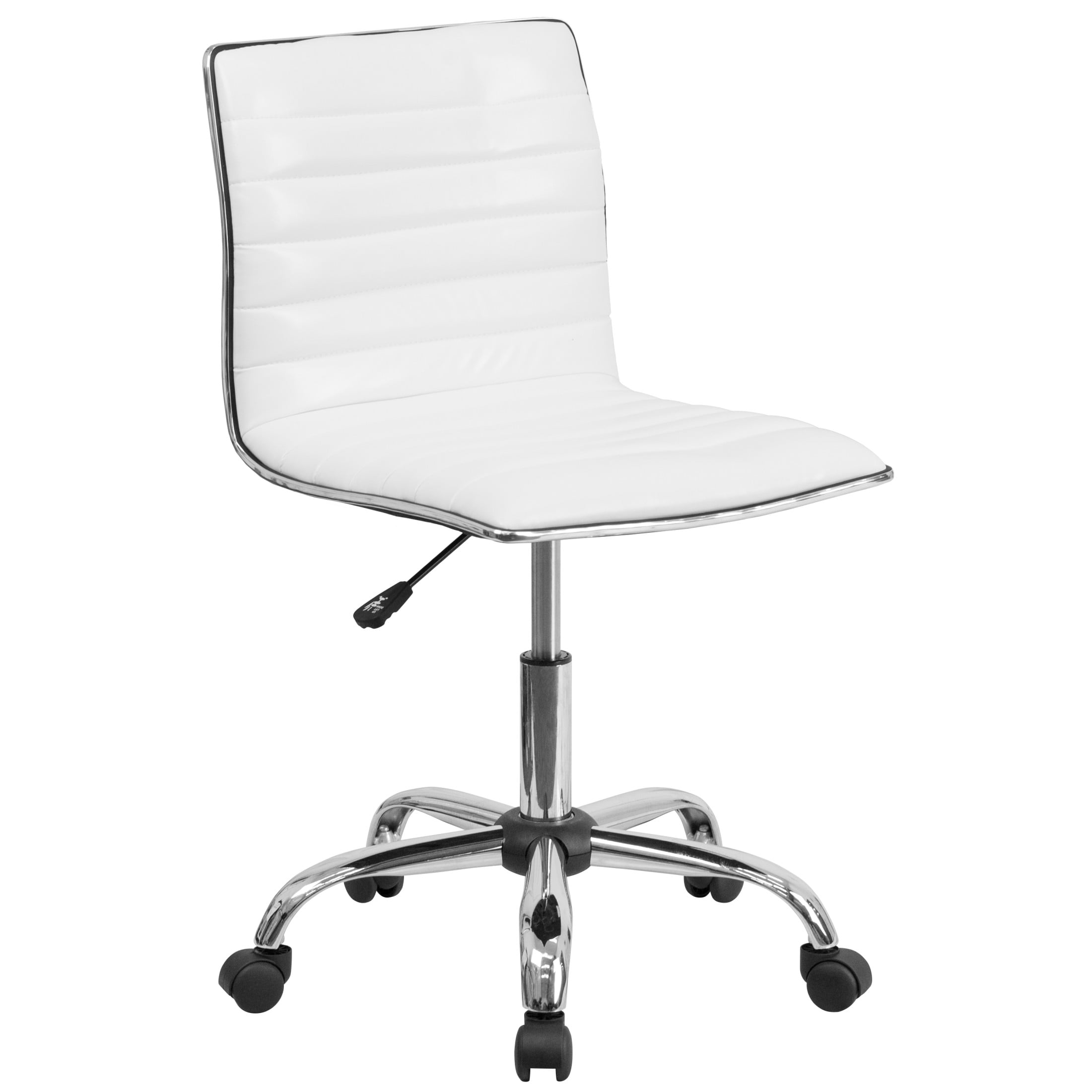White Vinyl Low-Back Armless Swivel Task Chair with Metal Frame