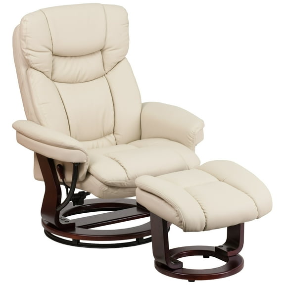 Flash Furniture Allie LeatherSoft Upholstered Recliner with Ottoman, Arms, and Headrest, Beige
