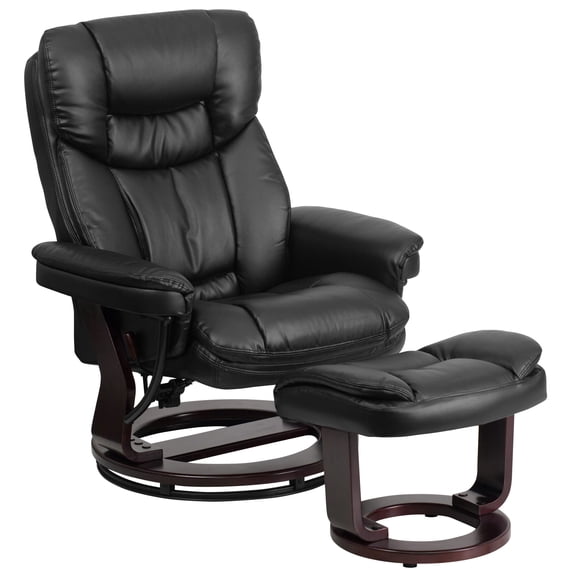 Flash Furniture Allie LeatherSoft Upholstered Recliner with Ottoman, Arms, and Headrest, Black