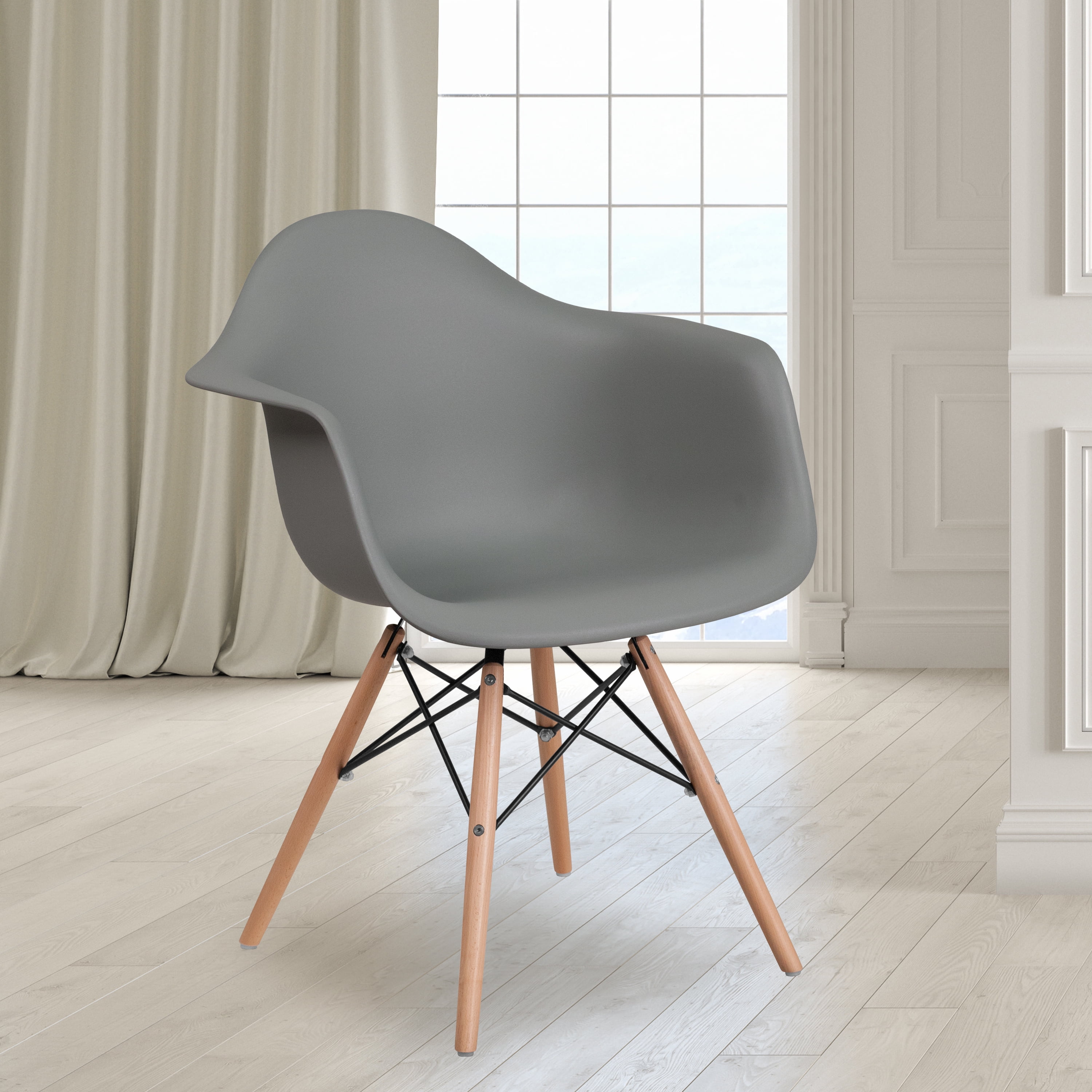 Flash Furniture Alonza Series Moss Gray Plastic Chair with Wooden Legs