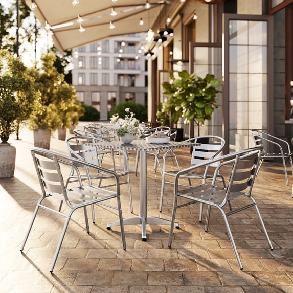 Flash Furniture 27.5'' Square Aluminum Indoor-Outdoor Table Set with 4 Slat Back Chairs