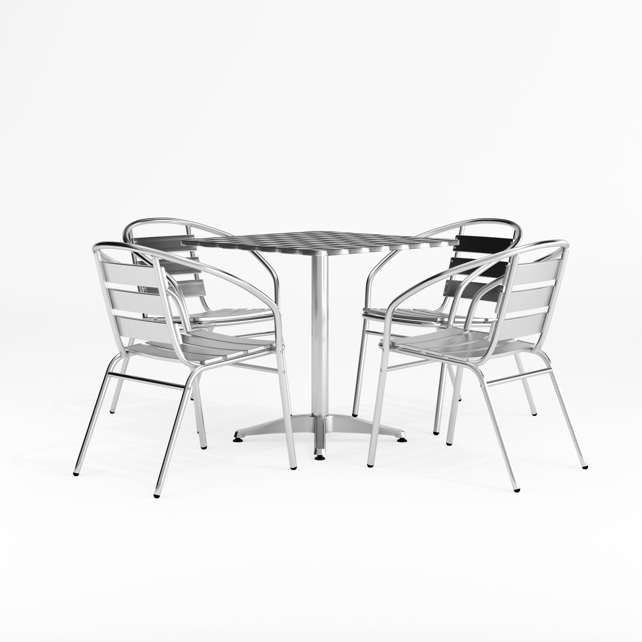 Silver Aluminum 5-Piece Patio Dining Set with Square Table and Slat Back Chairs