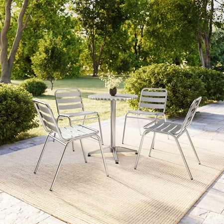 Flash Furniture 4 Pack Commercial Metal Indoor-Outdoor Restaurant Stack Chair with Triple Slat Back
