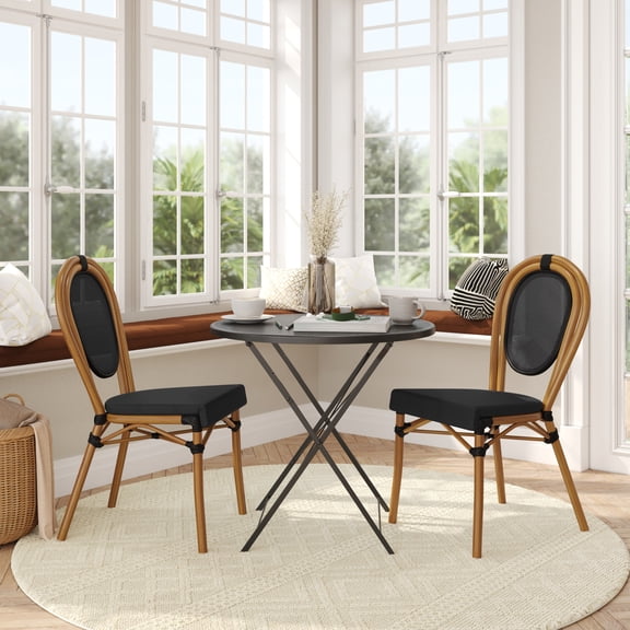 Flash Furniture Aluminum indoor/Outdoor Bistro Breathable Stacking Chair, Black (Set of 2)