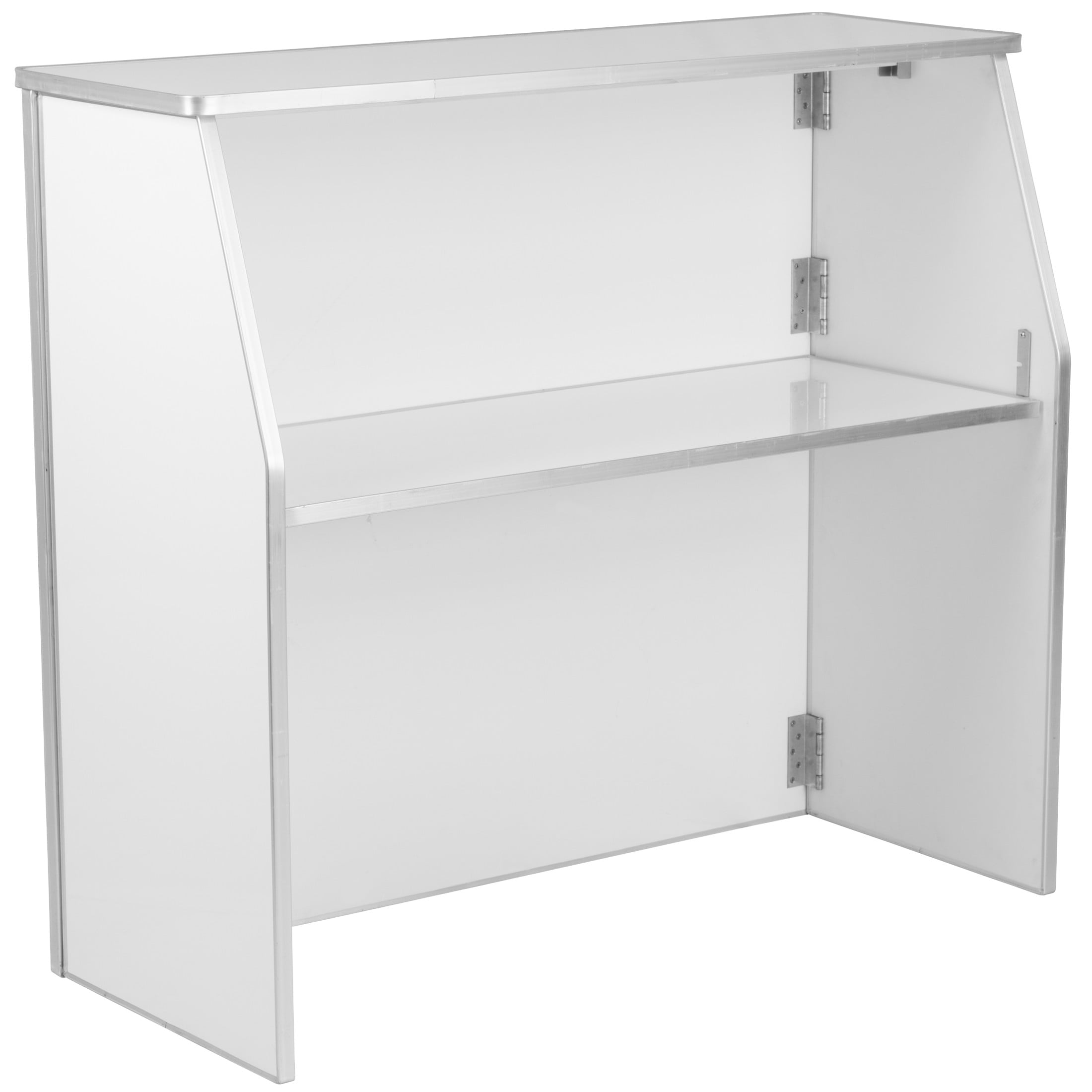 White Aluminum Portable Patio Bar with Laminate Shelving