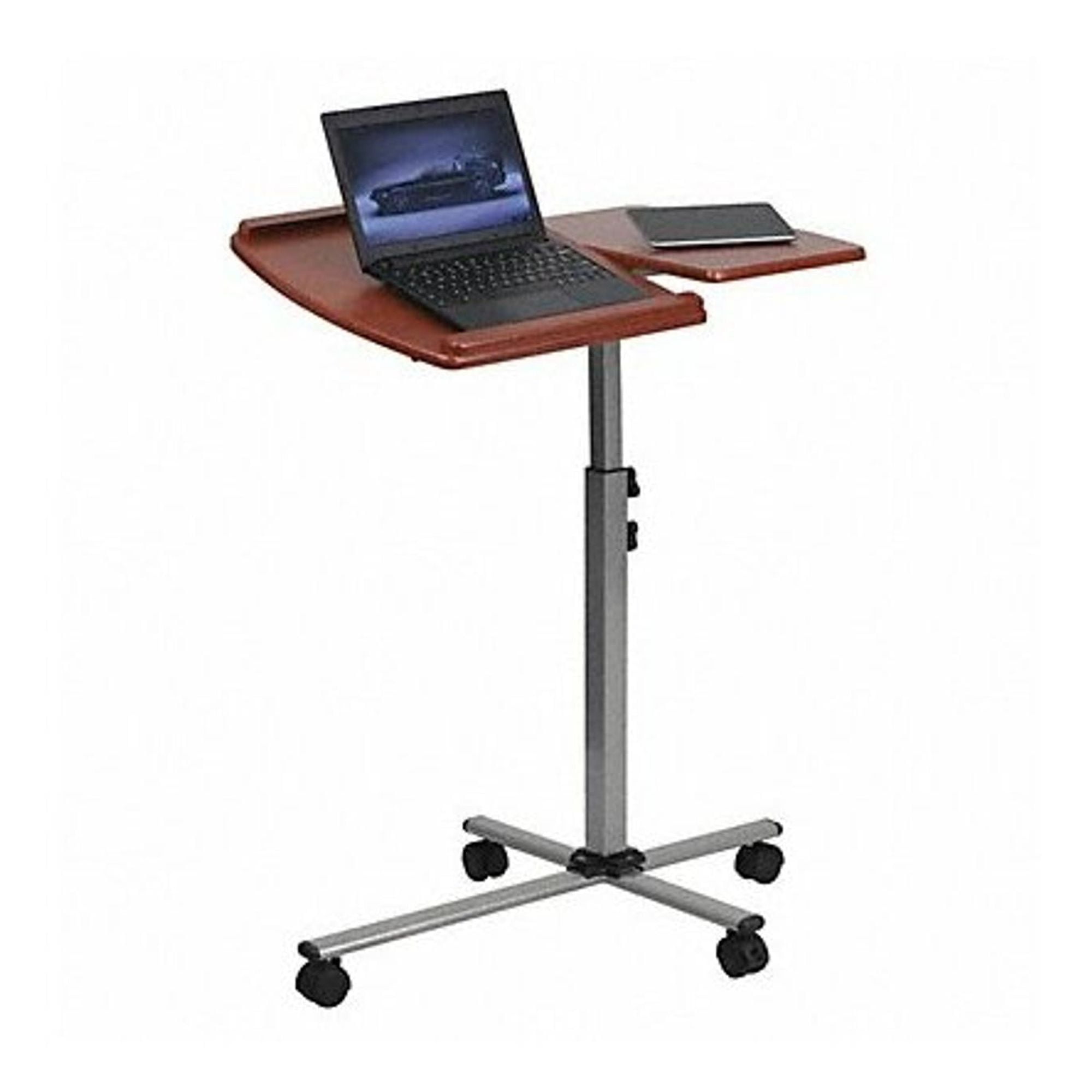 Adjustable Cherry Laminate Mobile Laptop Desk with Pewter Frame