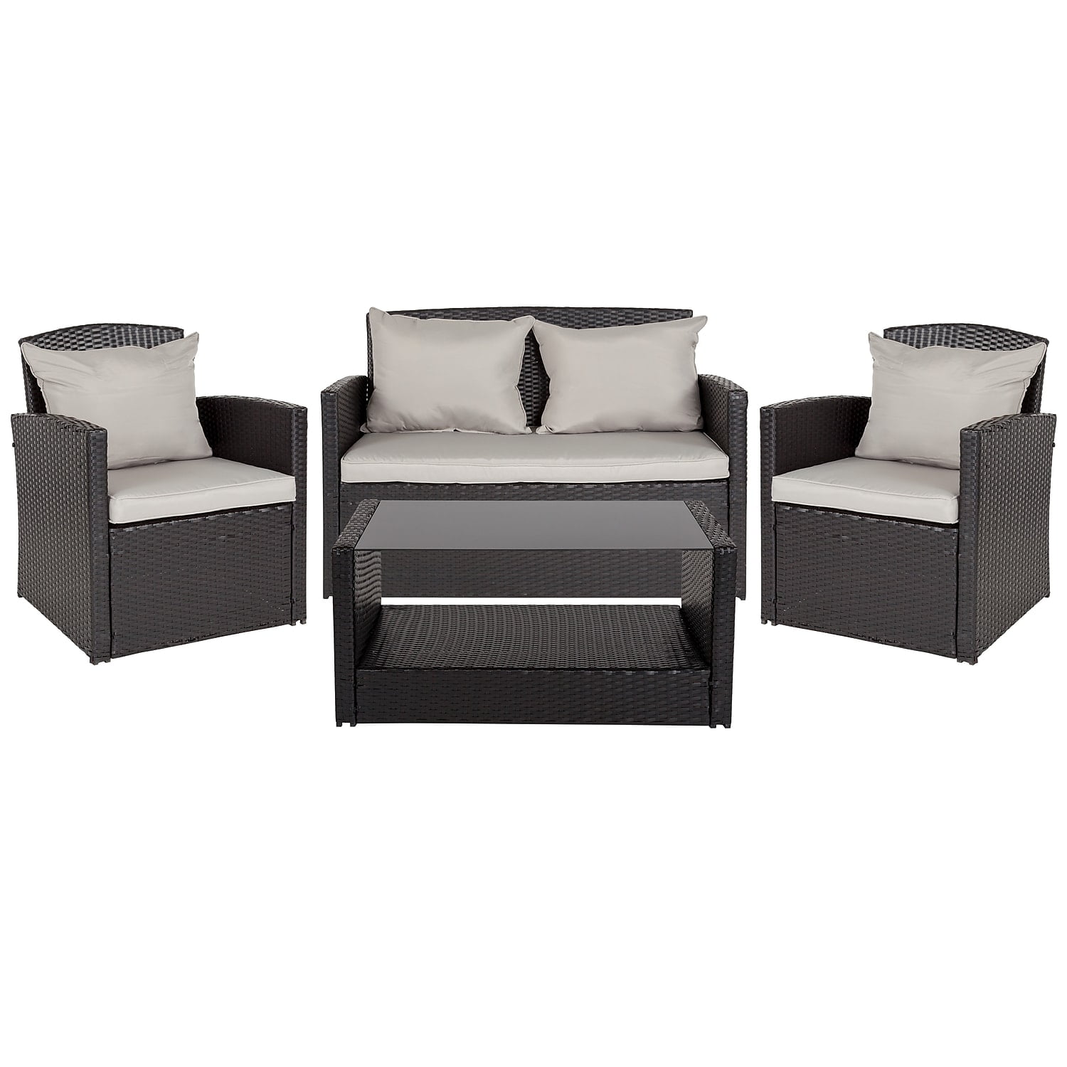 Flash Furniture Aransas Series 4 Piece Black Patio Set with Gray Back
