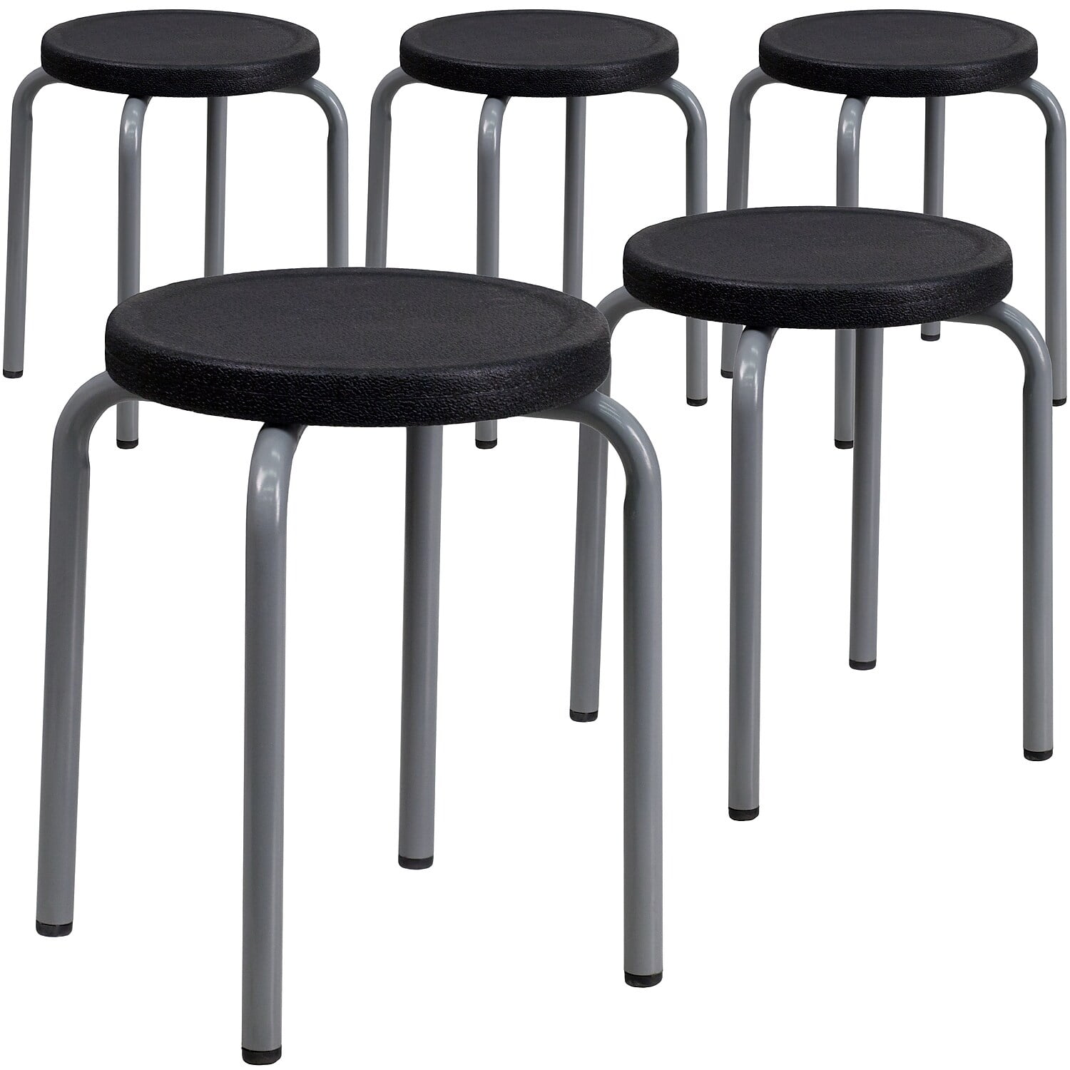 Stackable Stool with Black Seat and Silver Powder Coated Frame,PK5 5 ...