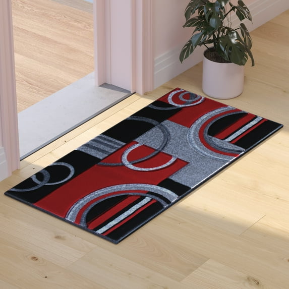 Flash Furniture Audra Rectangular Contemporary Grey, Black, Red Area Rug, 2' x 3'