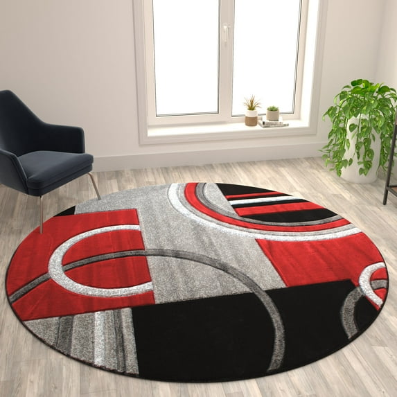 Flash Furniture Audra Round Contemporary Grey, Black, Red or Area Rug, 8' x 8'