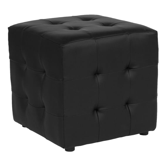 Flash Furniture Avendale Tufted Upholstered Ottoman Pouf in Black LeatherSoft
