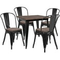 thumbnail image 1 of Flash Furniture Bailey 31.5" Square Black Metal Table Set with Wood Top and 4 Stack Chairs, 1 of 2