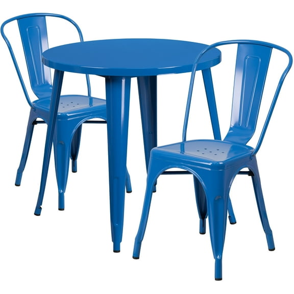 Flash Furniture Baker Commercial Grade 30" Round Blue Metal Indoor-Outdoor Table Set with 2 Cafe Chairs