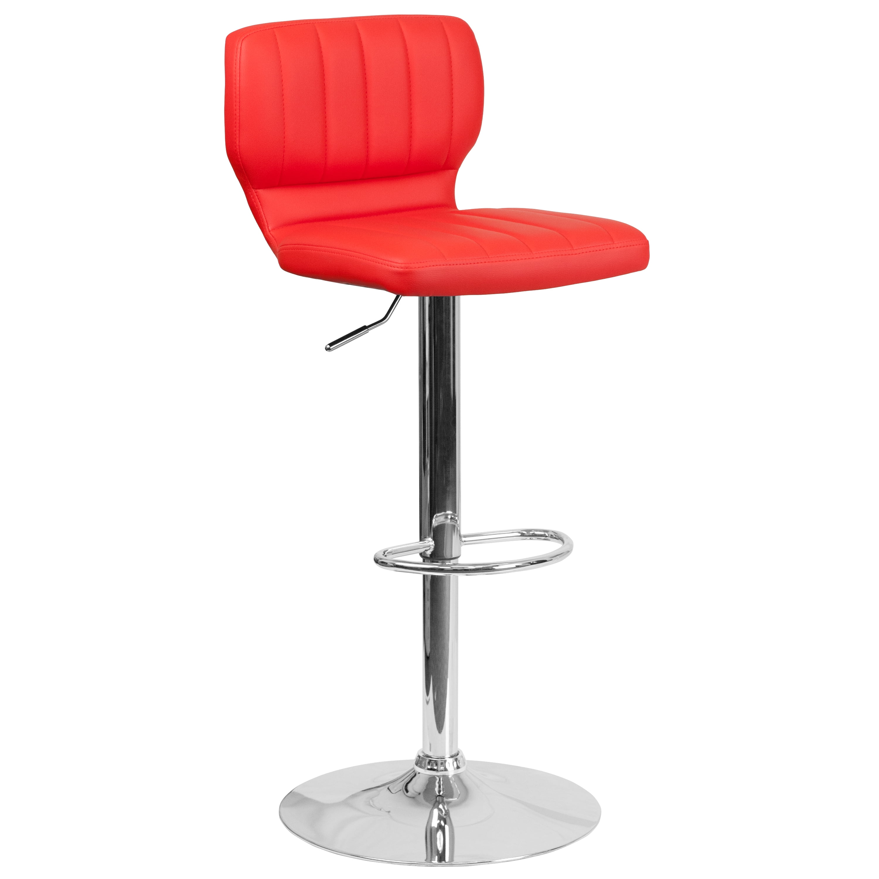Posh Red Vinyl Adjustable Swivel Bar Stool with Chrome Base